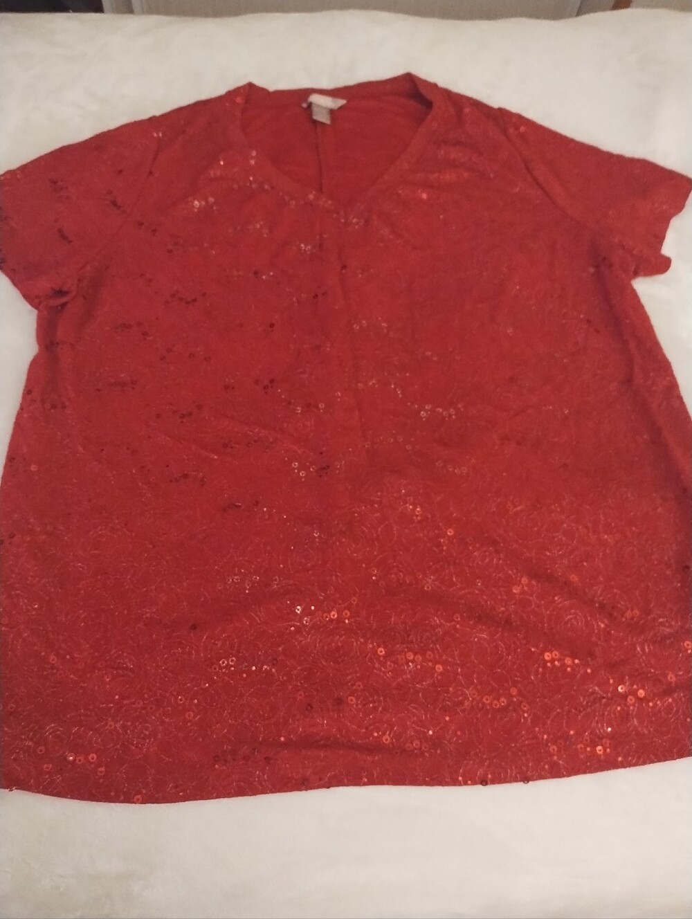 White Stag Red V-Neck Sequin Top